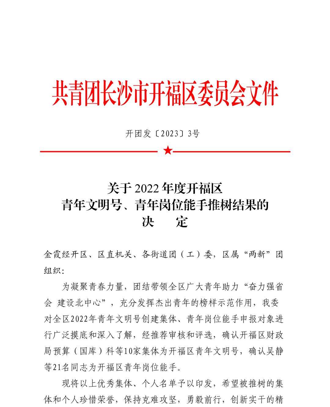 Good news——Hunan Caisheng International Trade Co., Ltd. won the '2022 Kaifu District Youth Civilization Number'